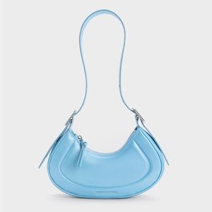 Charles & Keith Petra Curved Shoulder Bag - Blue